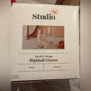 NIB Studio 3B Braga Set of 4 Highball Glasses made of crystal